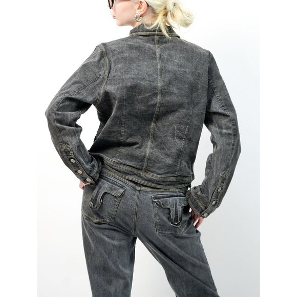 Y2k Yukoka Gray Denim Flower Embroidered Jean Set - Picture 6 of 8